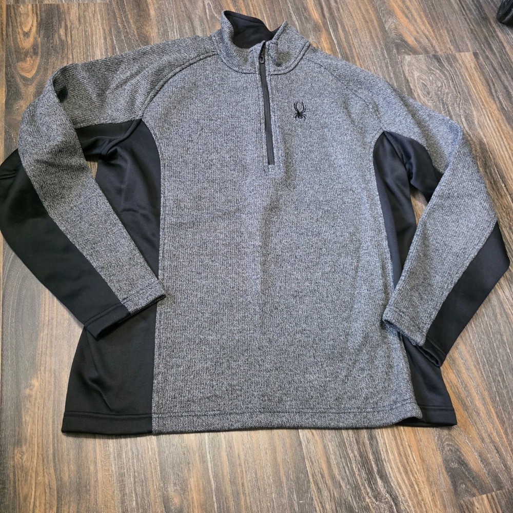 Spyder Mens Grey Black Quarter Zip Fleece Lined Pullover Sweater XL